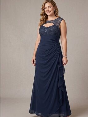 Navy Lace Bodice Maxi Dress with Keyhole Detail